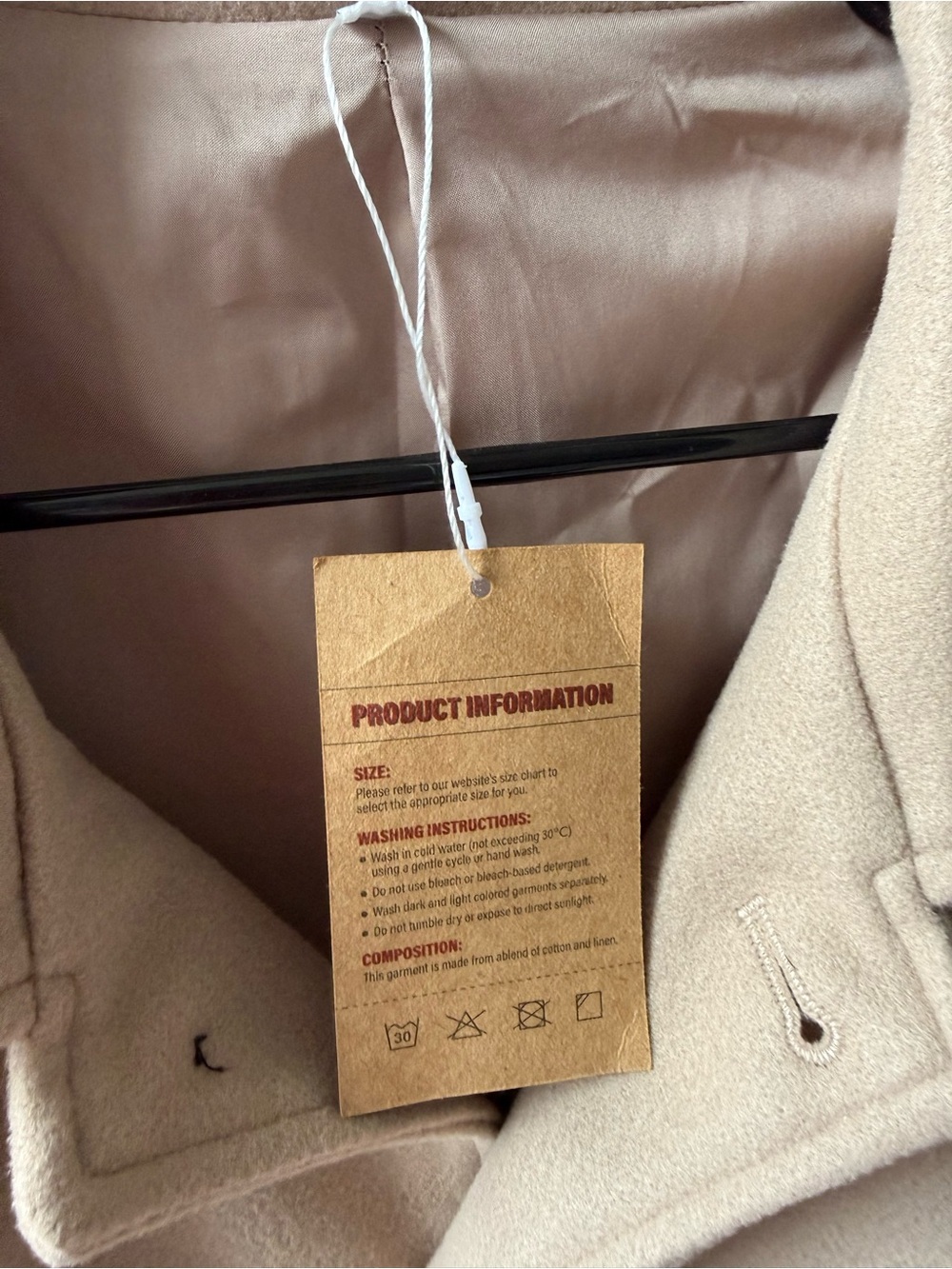 Men's Beige Wool-Blend Coat - Classic Tailored Jacket - Picture 4 of 4